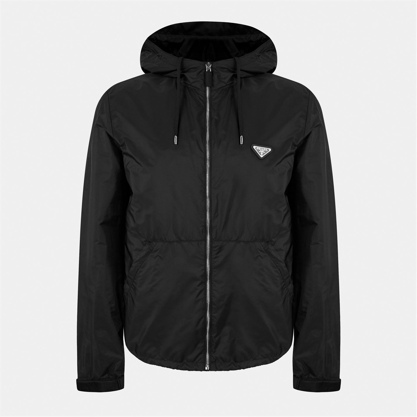 Hooded Nylon Windbreaker Jacket – Black