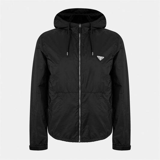 Hooded Nylon Windbreaker Jacket – Black