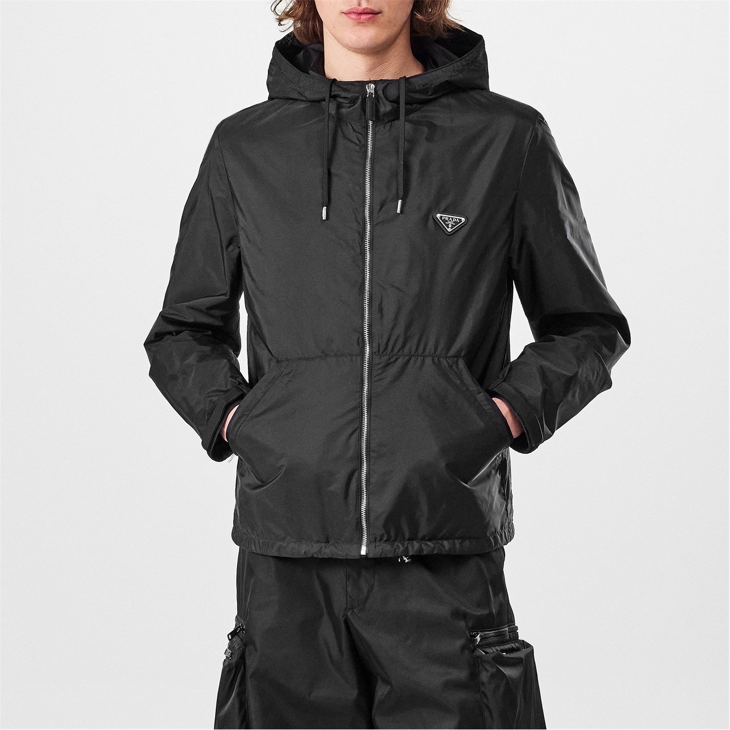 Hooded Nylon Windbreaker Jacket – Black