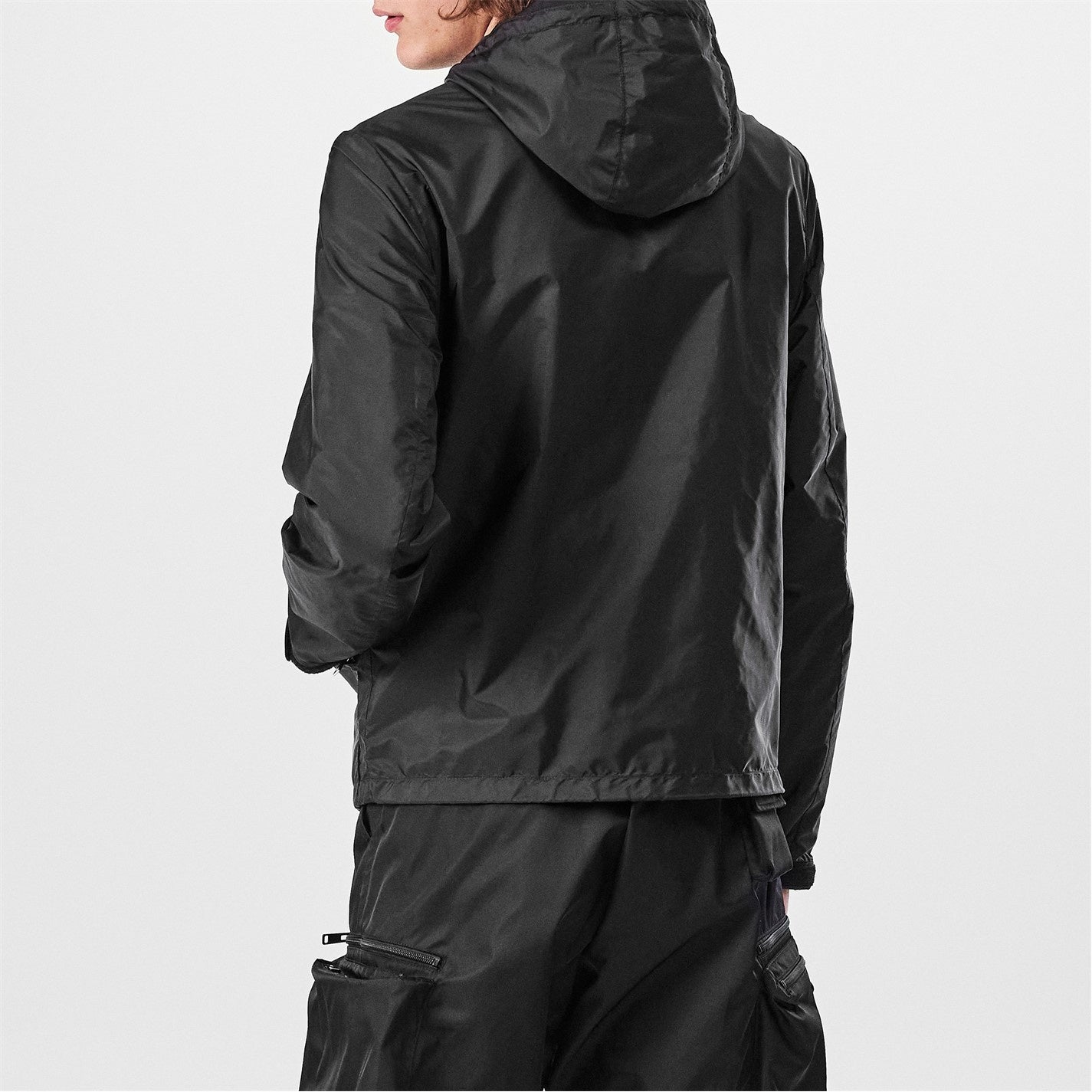 Hooded Nylon Windbreaker Jacket – Black