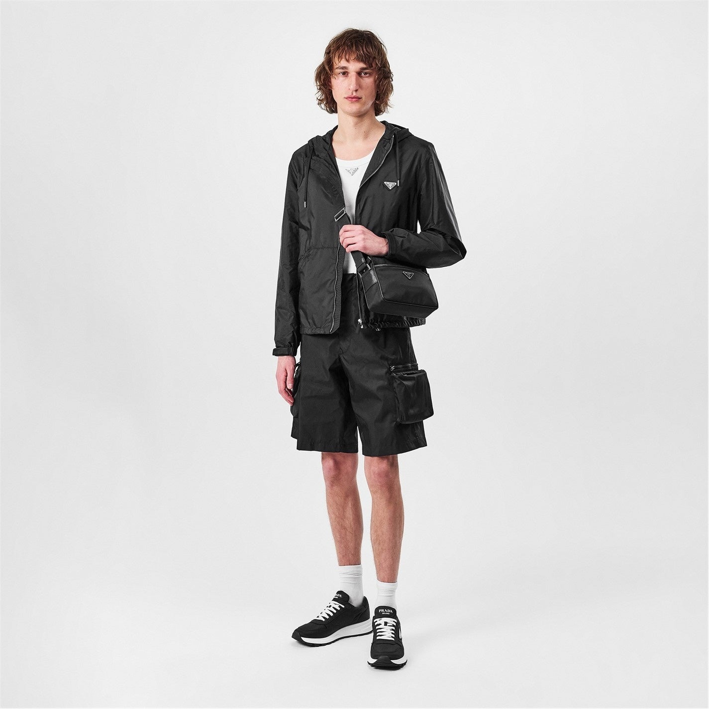 Hooded Nylon Windbreaker Jacket – Black