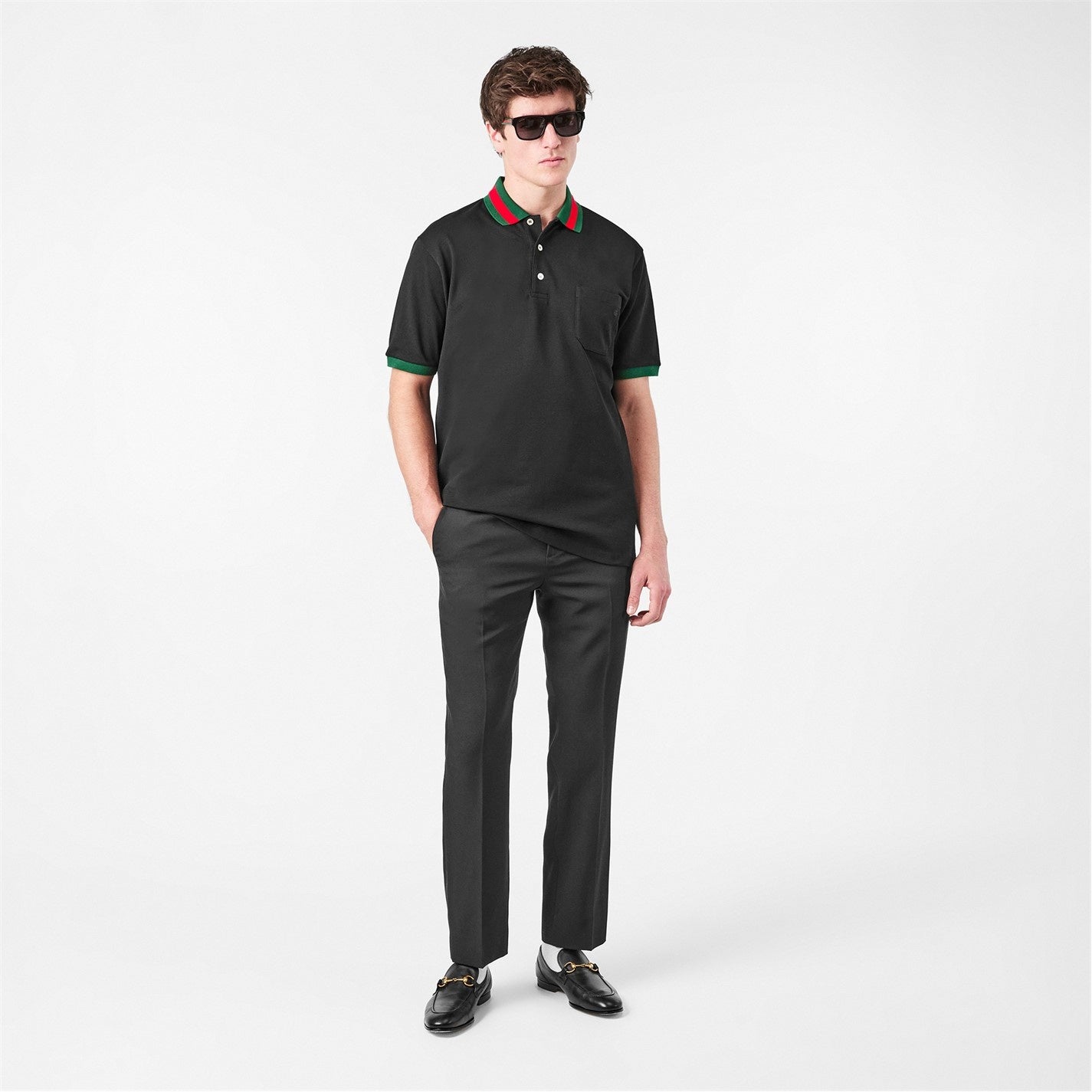 Web Collar Cotton Polo Shirt – Black