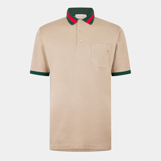 Web Collar Cotton Polo Shirt – Beige