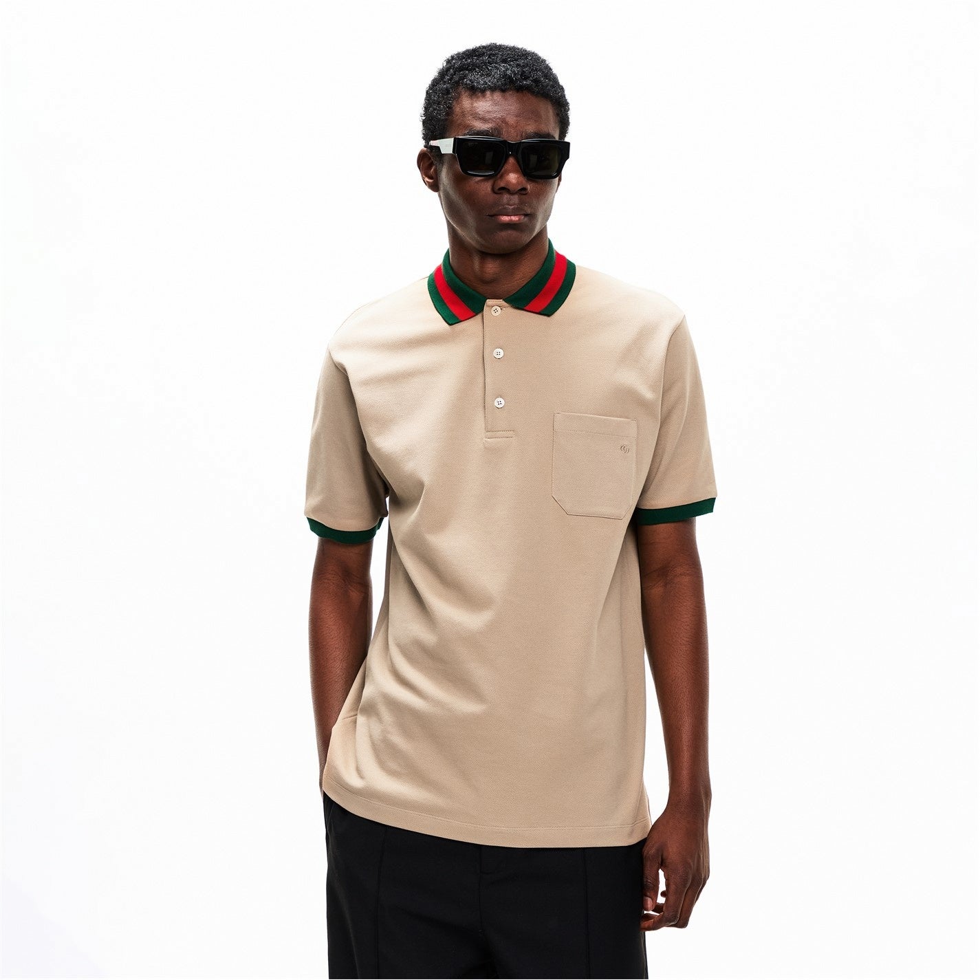 Web Collar Cotton Polo Shirt – Beige