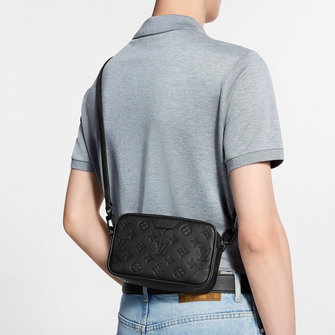 Monogram Embossed Leather Crossbody Bag (Black)