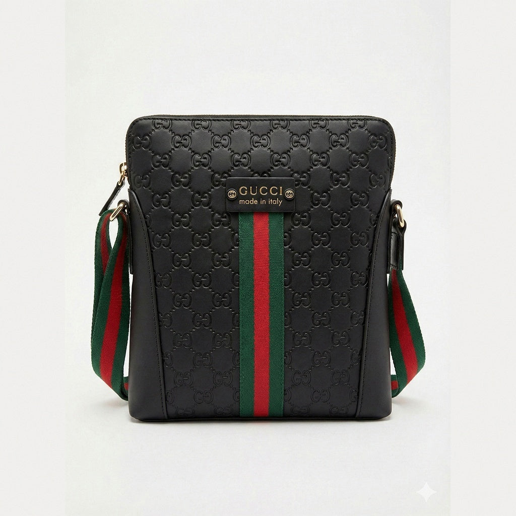 Embossed Leather Crossbody Bag Black