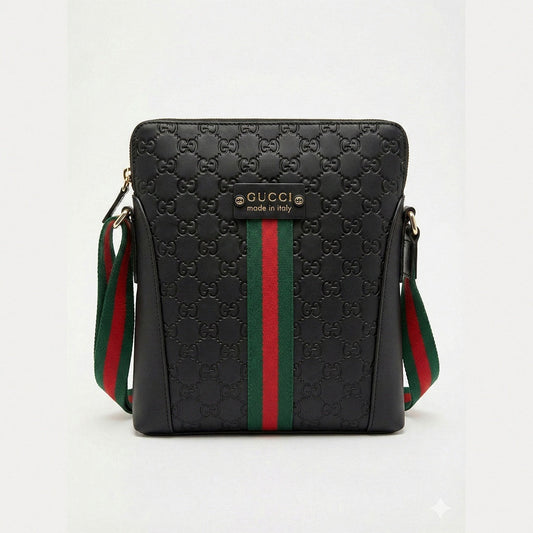 Embossed Leather Crossbody Bag Black