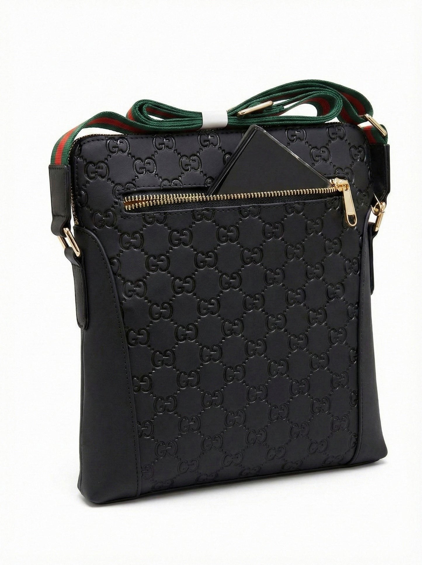Embossed Leather Crossbody Bag Black