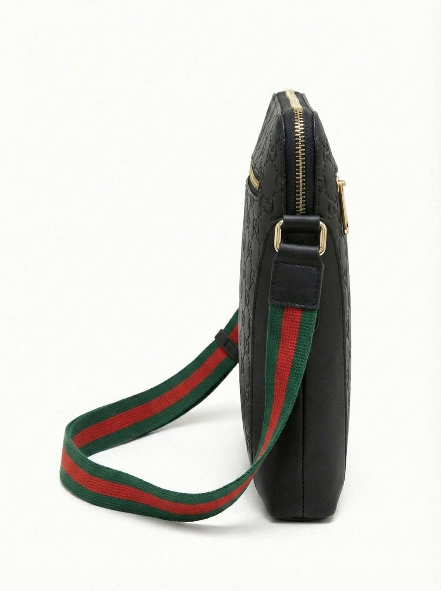 Embossed Leather Crossbody Bag Black
