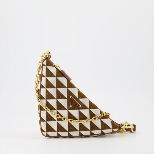 Mini Triangle Jacquard Shoulder Bag (Brown/Beige)