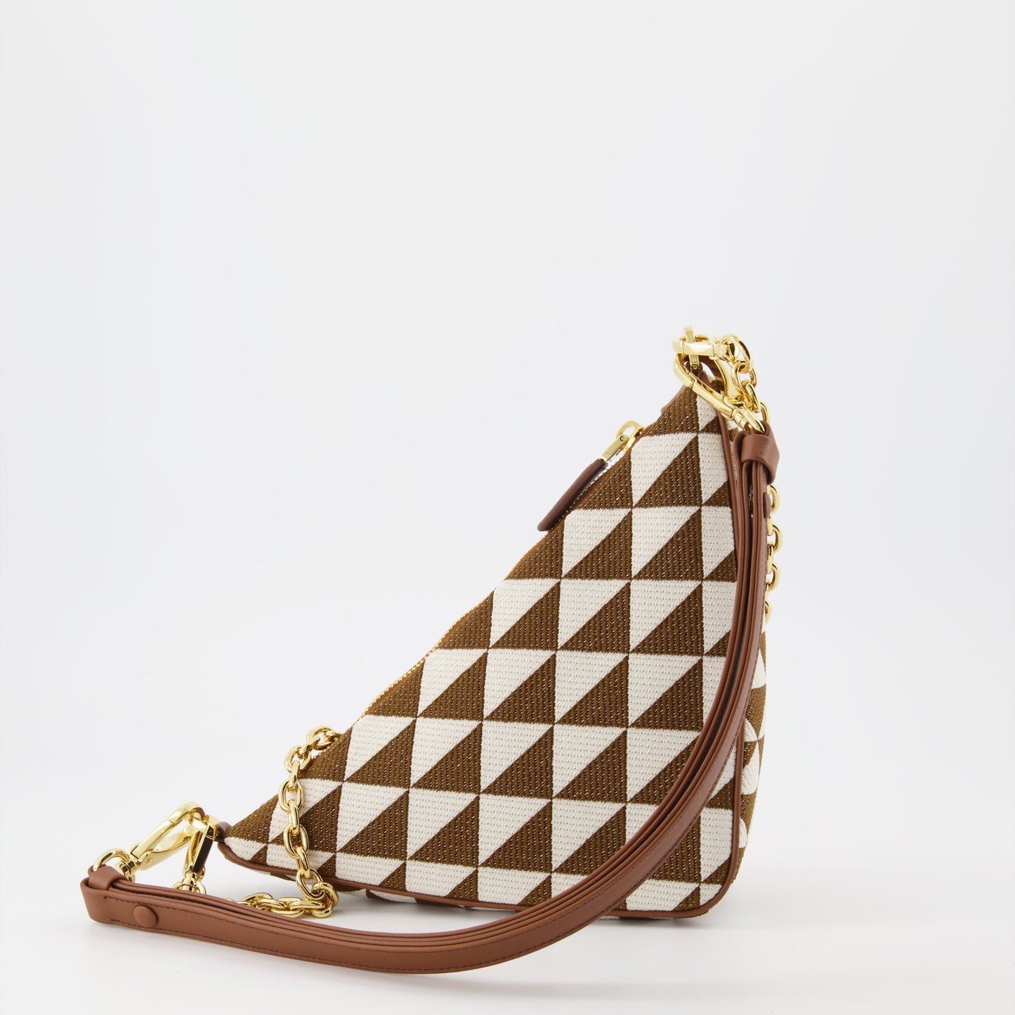 Mini Triangle Jacquard Shoulder Bag (Brown/Beige)
