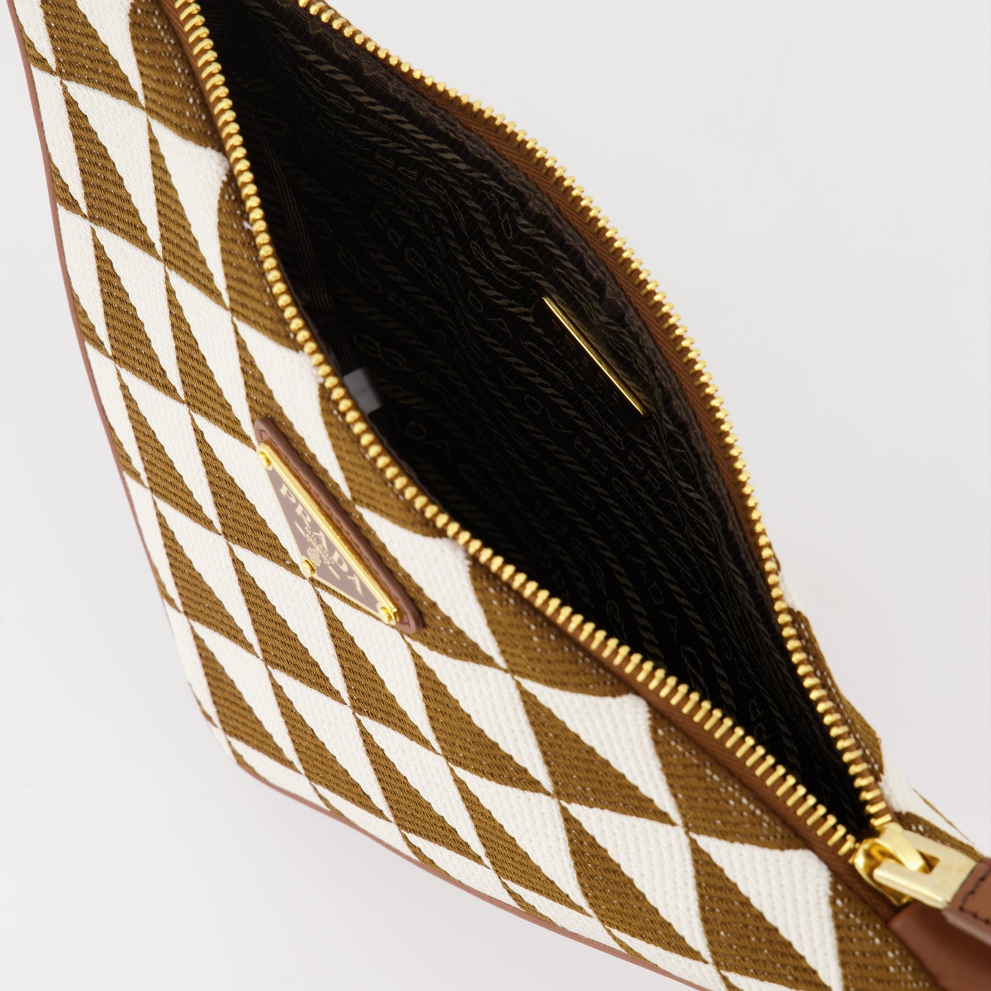 Mini Triangle Jacquard Shoulder Bag (Brown/Beige)