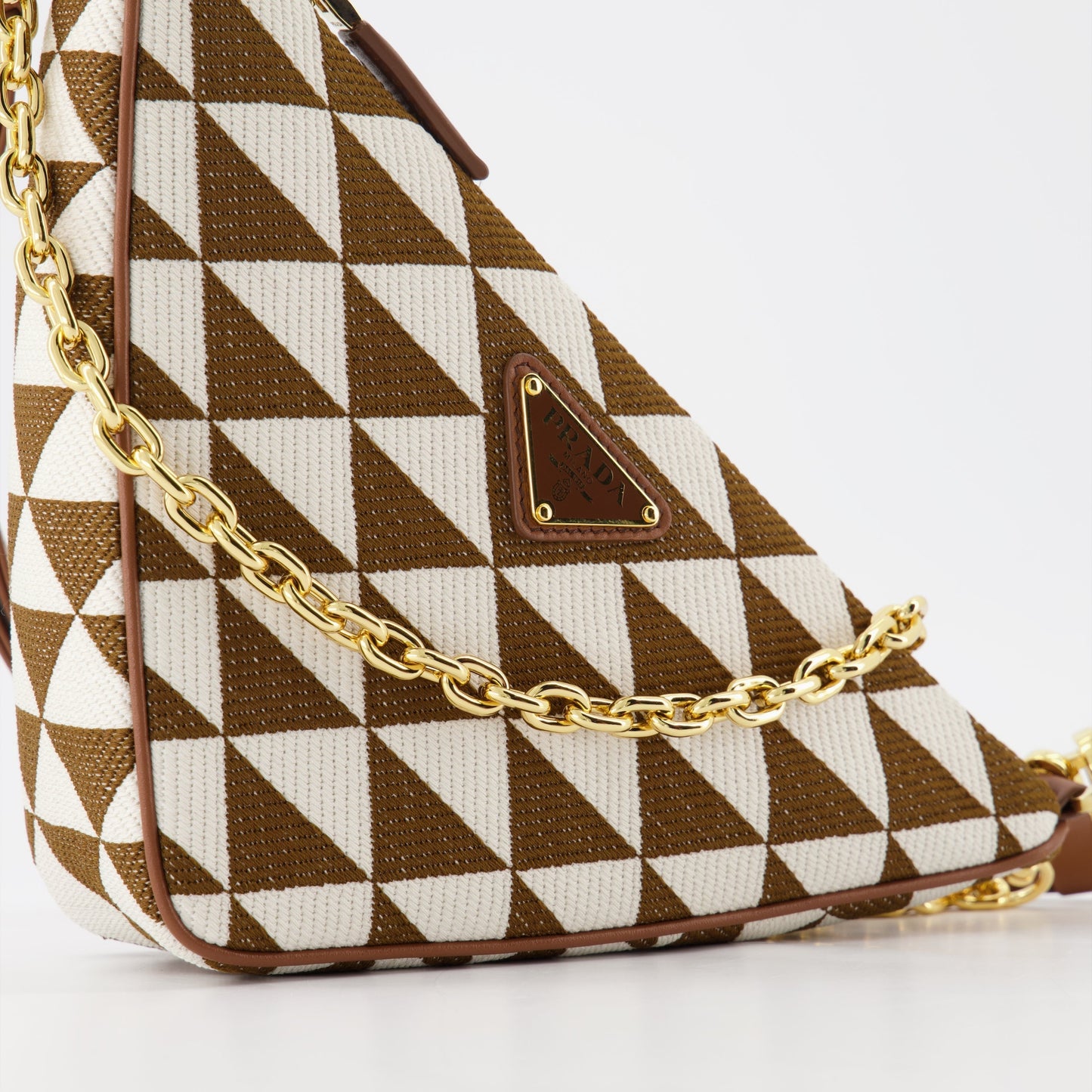 Mini Triangle Jacquard Shoulder Bag (Brown/Beige)