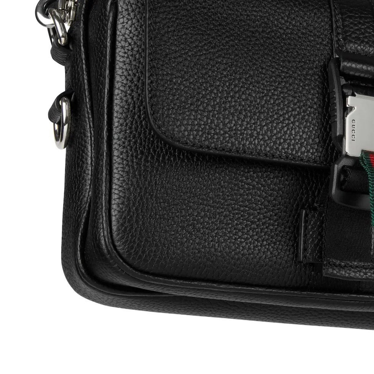 Web Detail Leather Crossbody Bag (Black)