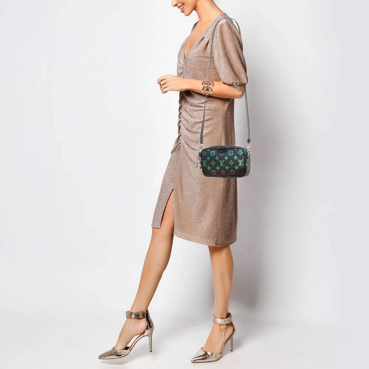 Monogram Multicolor Leather Crossbody Bag (Black)