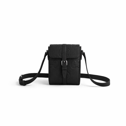 Black Embossed Leather Mini Crossbody Bag