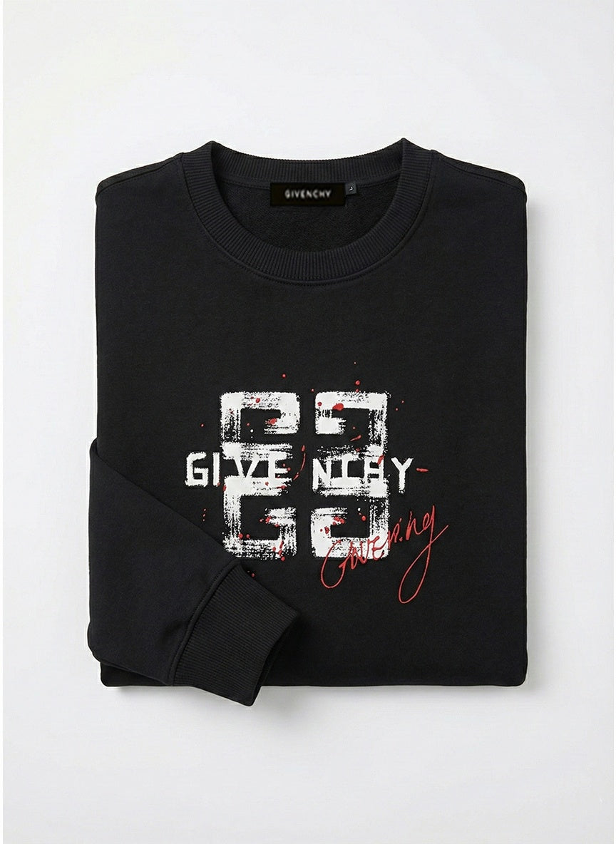 Black Distressed Logo Crewneck Sweatshirt