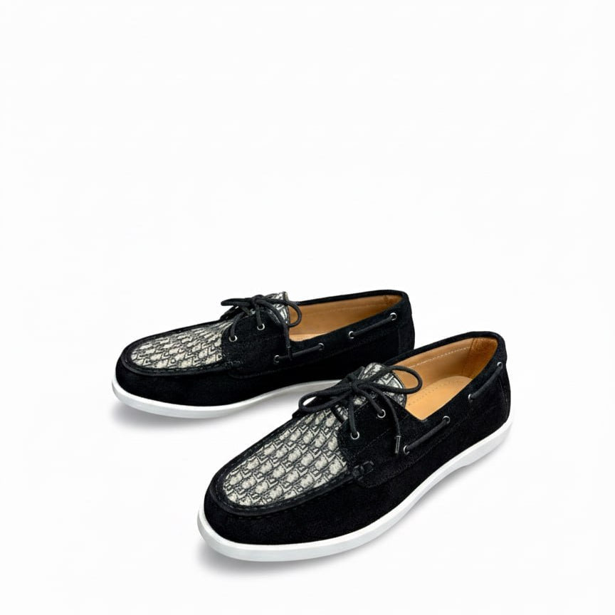 Oblique Canvas Deck Shoe with Suede Trim