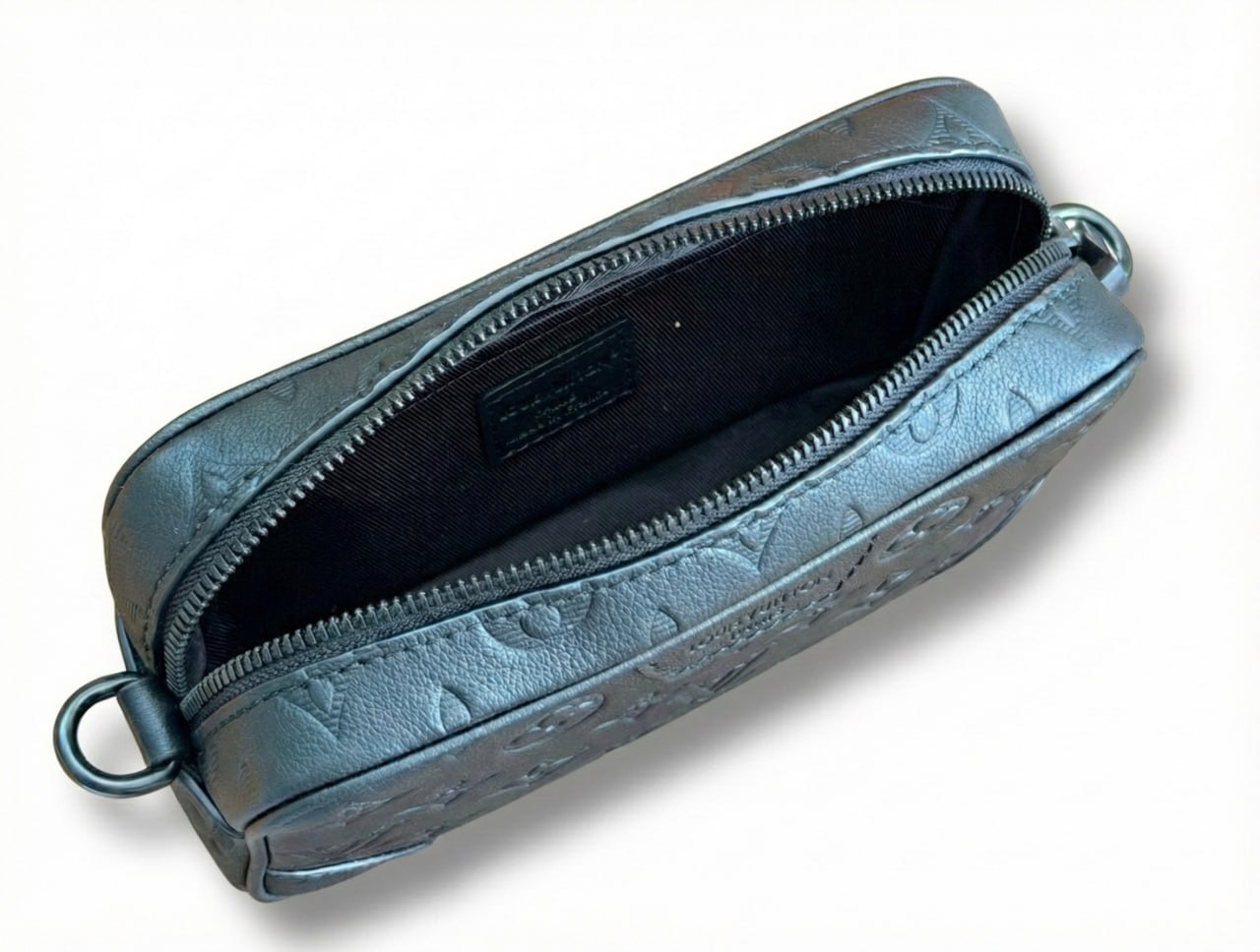 Monogram Embossed Leather Crossbody Bag (Black)