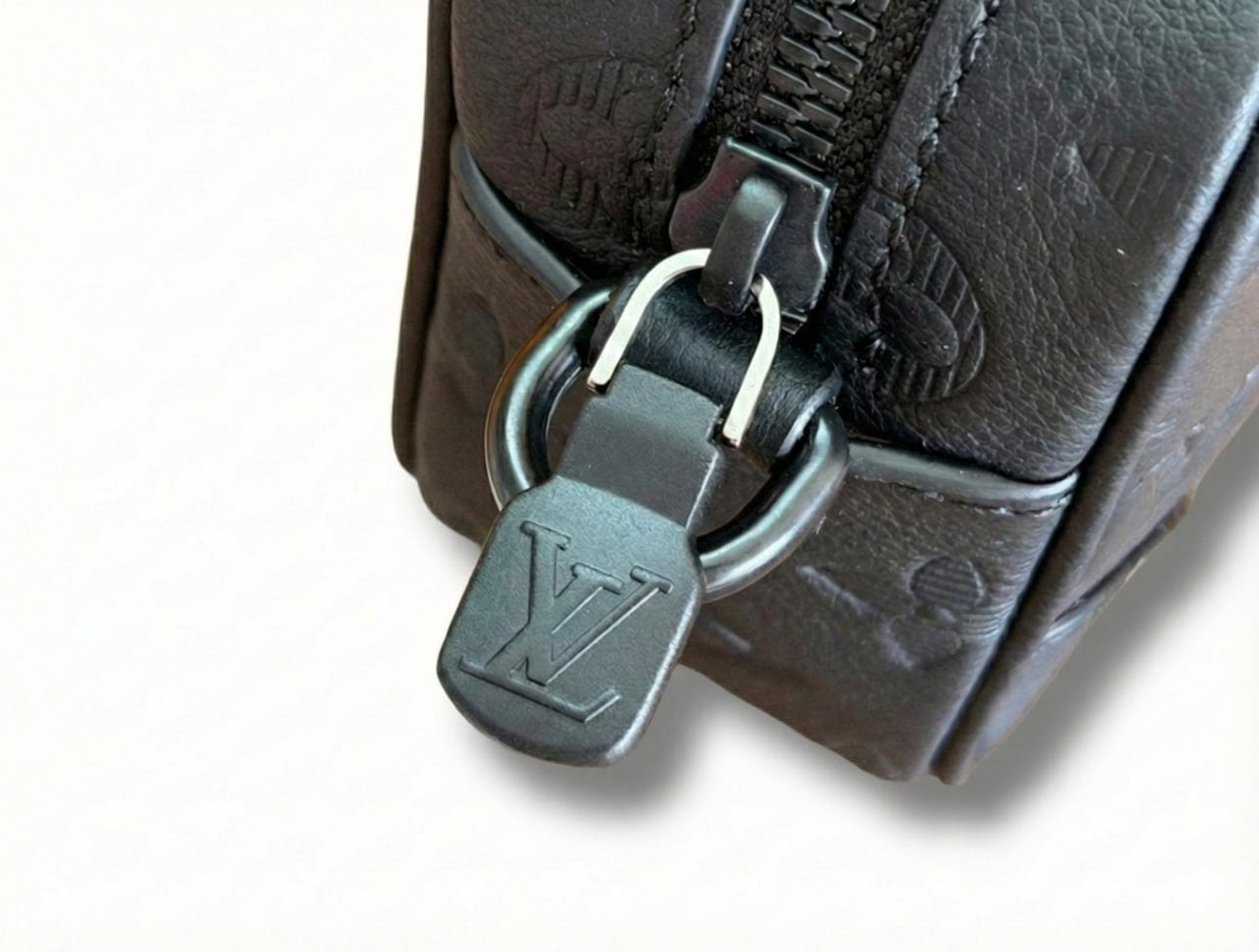 Monogram Embossed Leather Crossbody Bag (Black)