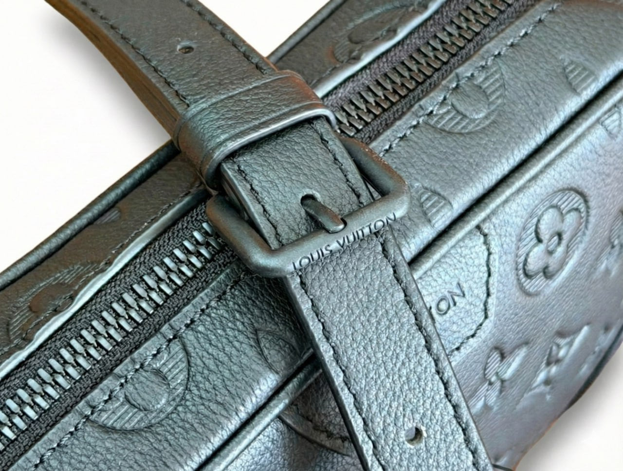 Monogram Embossed Leather Crossbody Bag (Black)