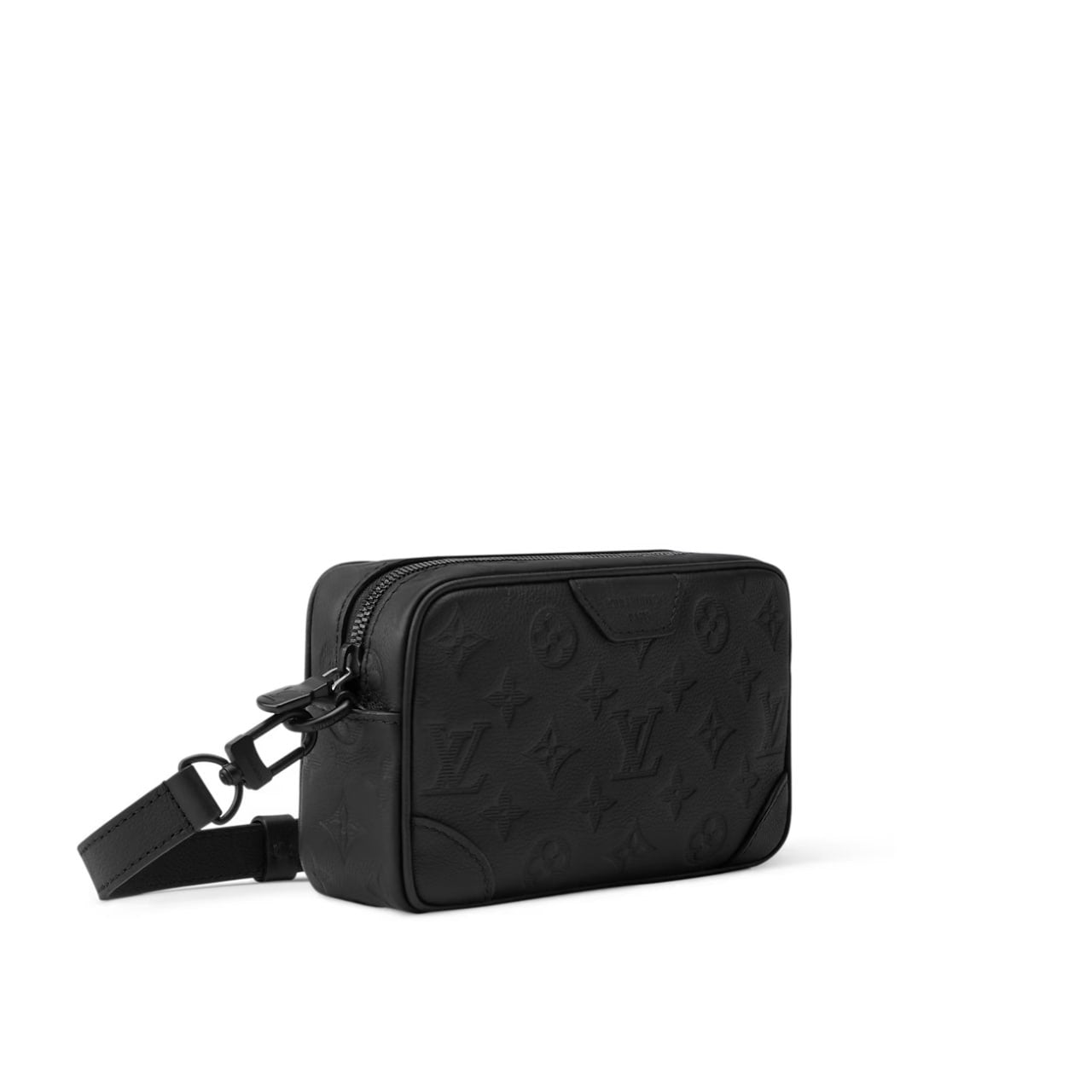 Monogram Embossed Leather Crossbody Bag (Black)