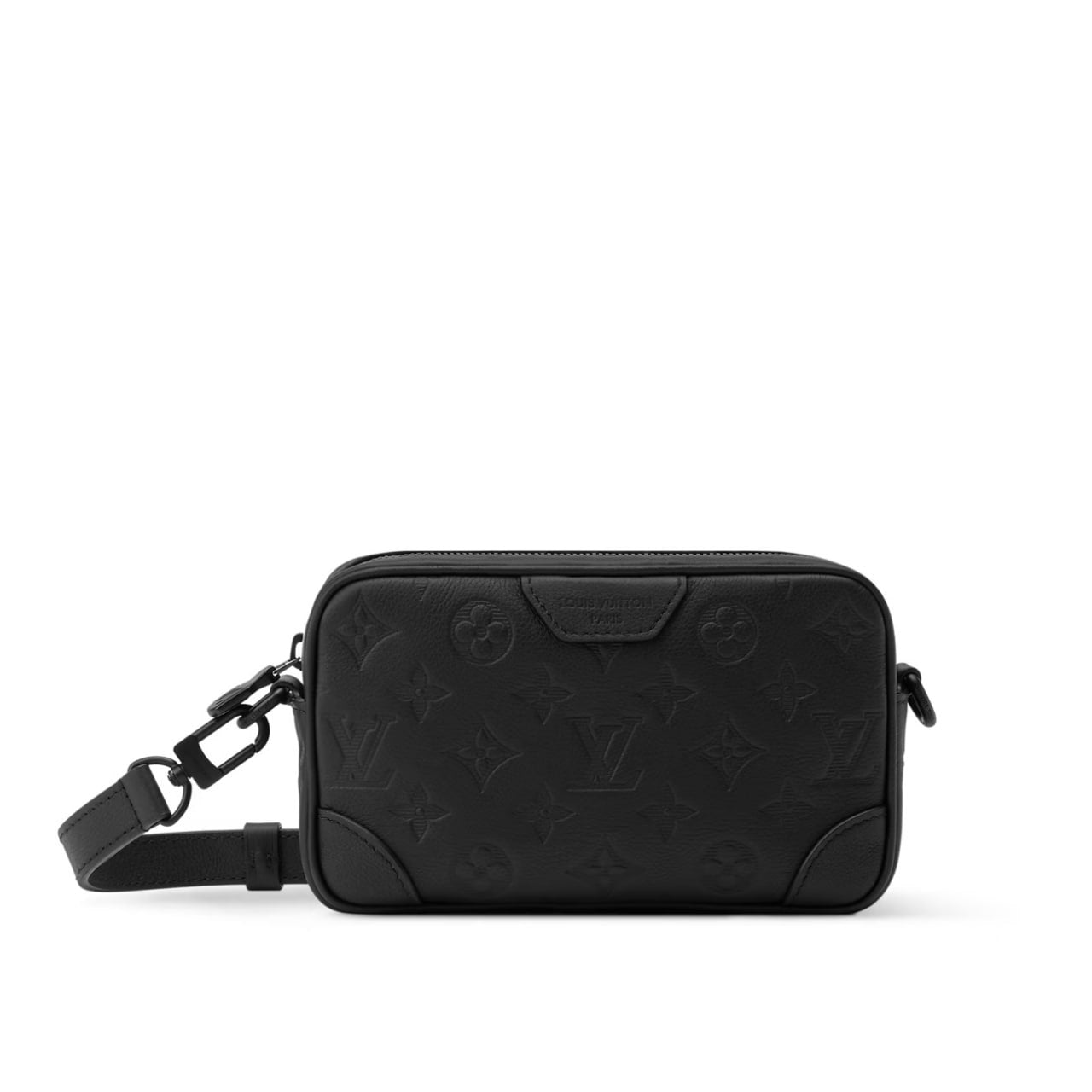 Monogram Embossed Leather Crossbody Bag (Black)