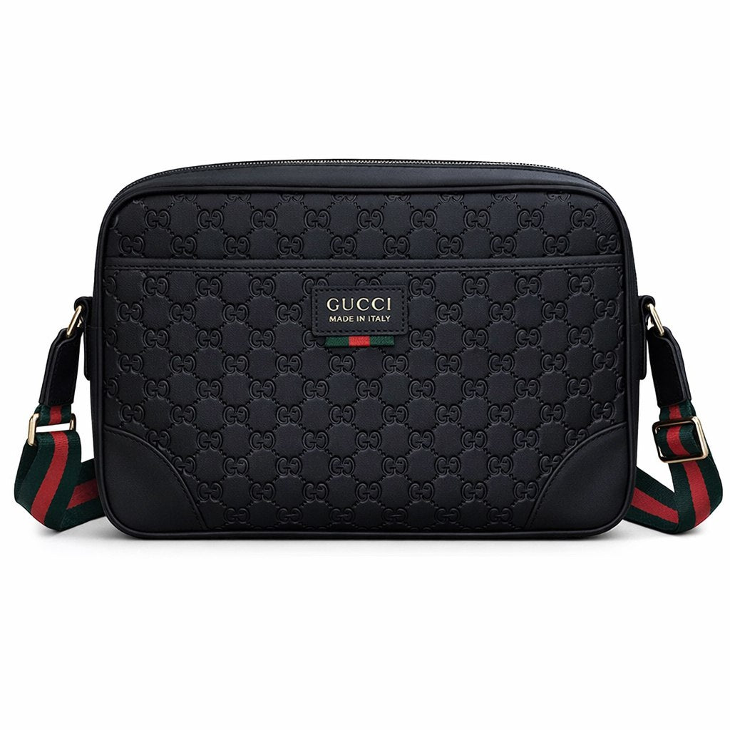Embossed Leather Messenger Bag (Black)