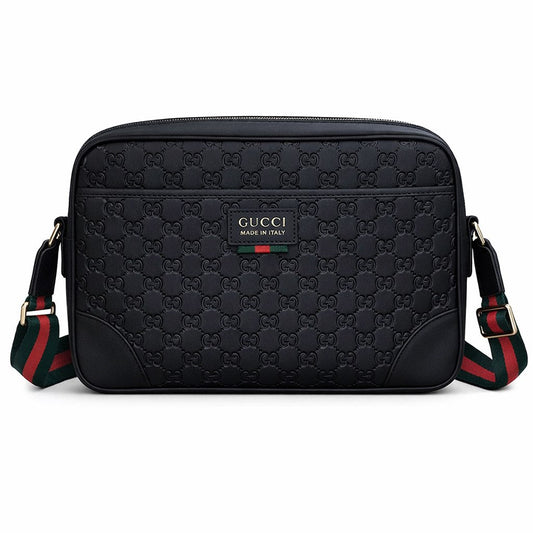 Embossed Leather Messenger Bag (Black)