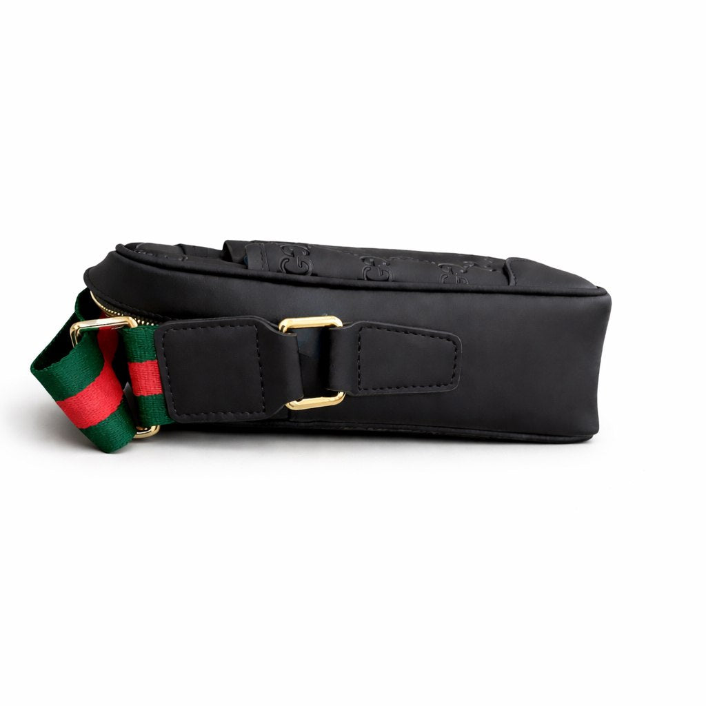 Embossed Leather Messenger Bag (Black)