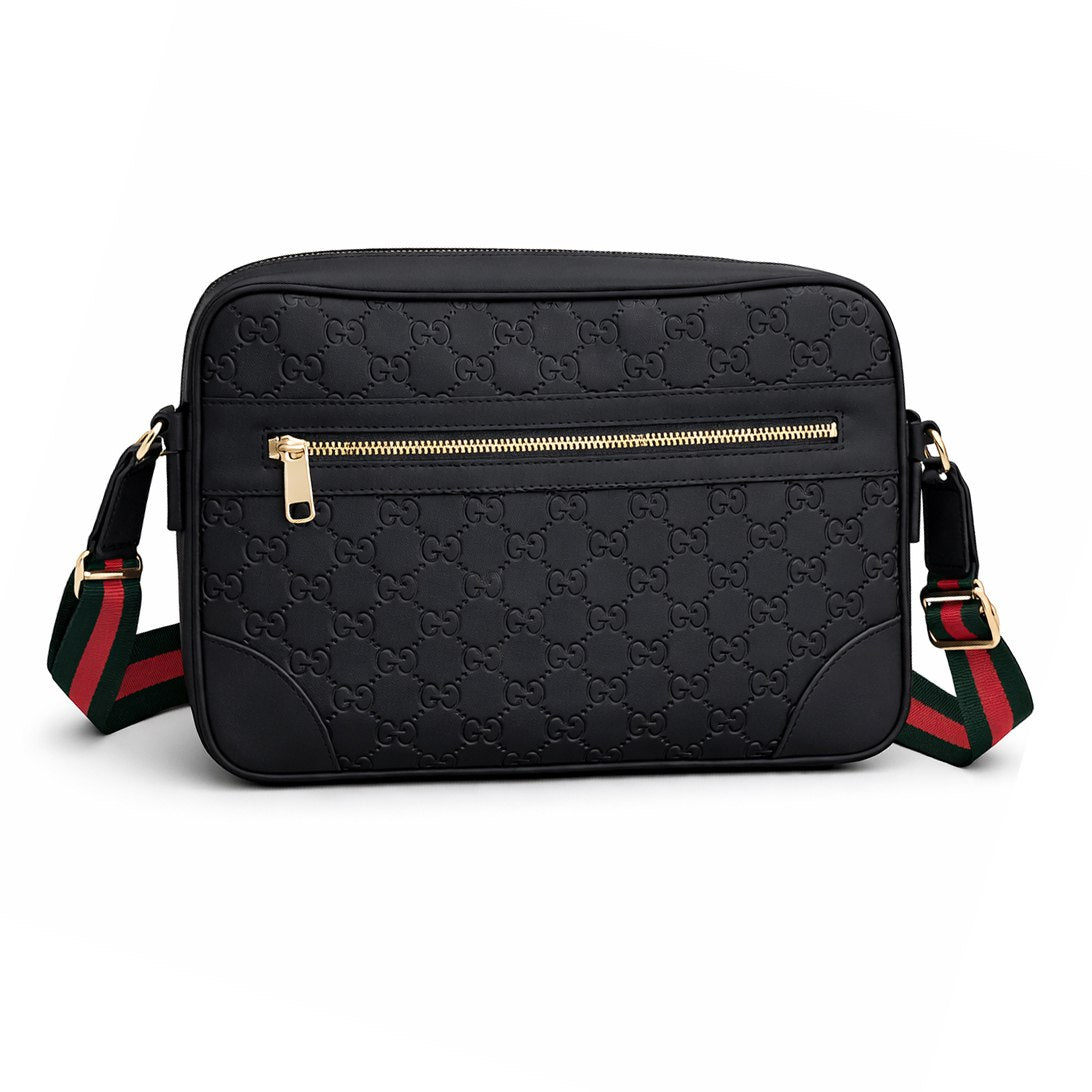 Embossed Leather Messenger Bag (Black)