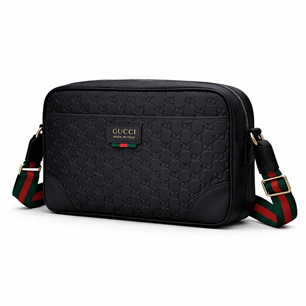 Embossed Leather Messenger Bag (Black)