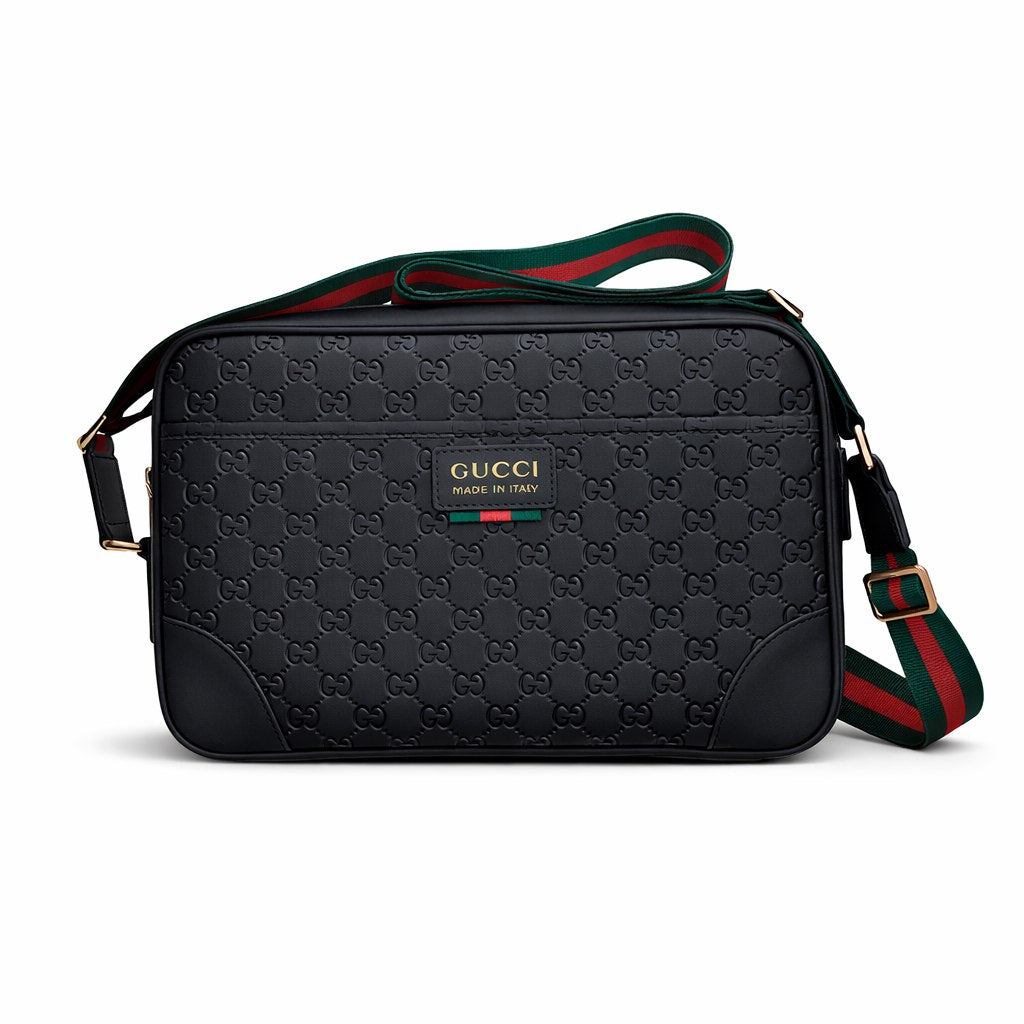 Embossed Leather Messenger Bag (Black)