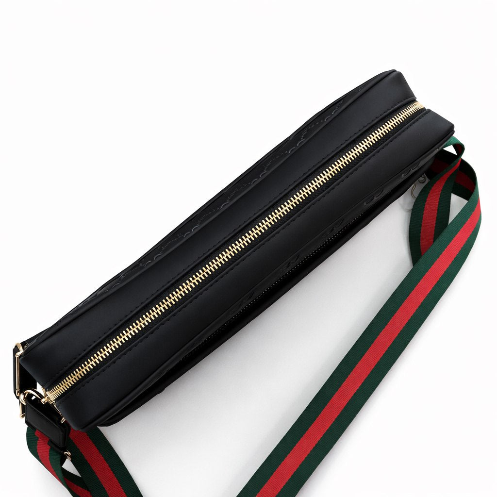 Embossed Leather Messenger Bag (Black)