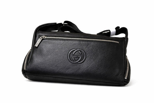 Soho Leather Crossbody Shoulder Bag (Black)