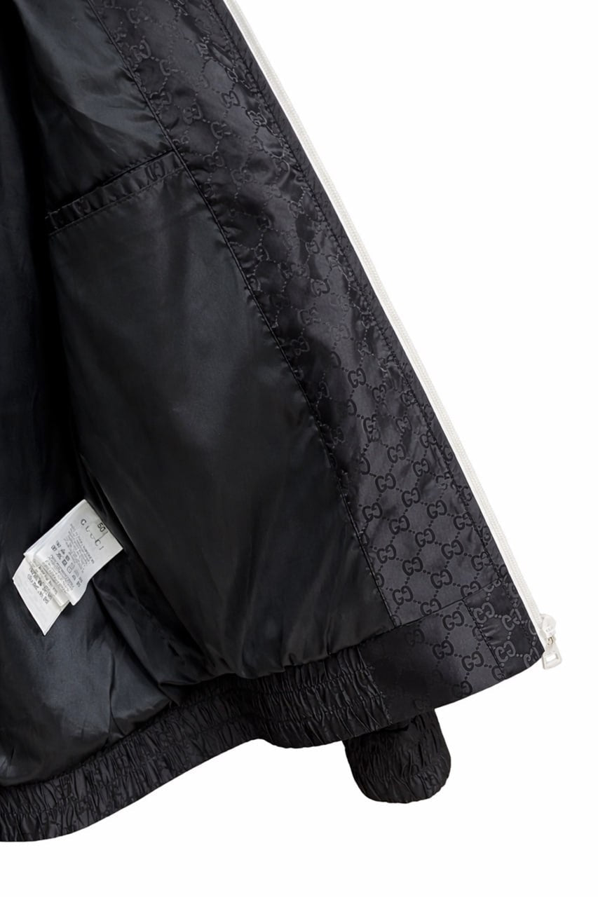 GG Jacquard Hooded Windbreaker Jacket with Contrast Zip – Black