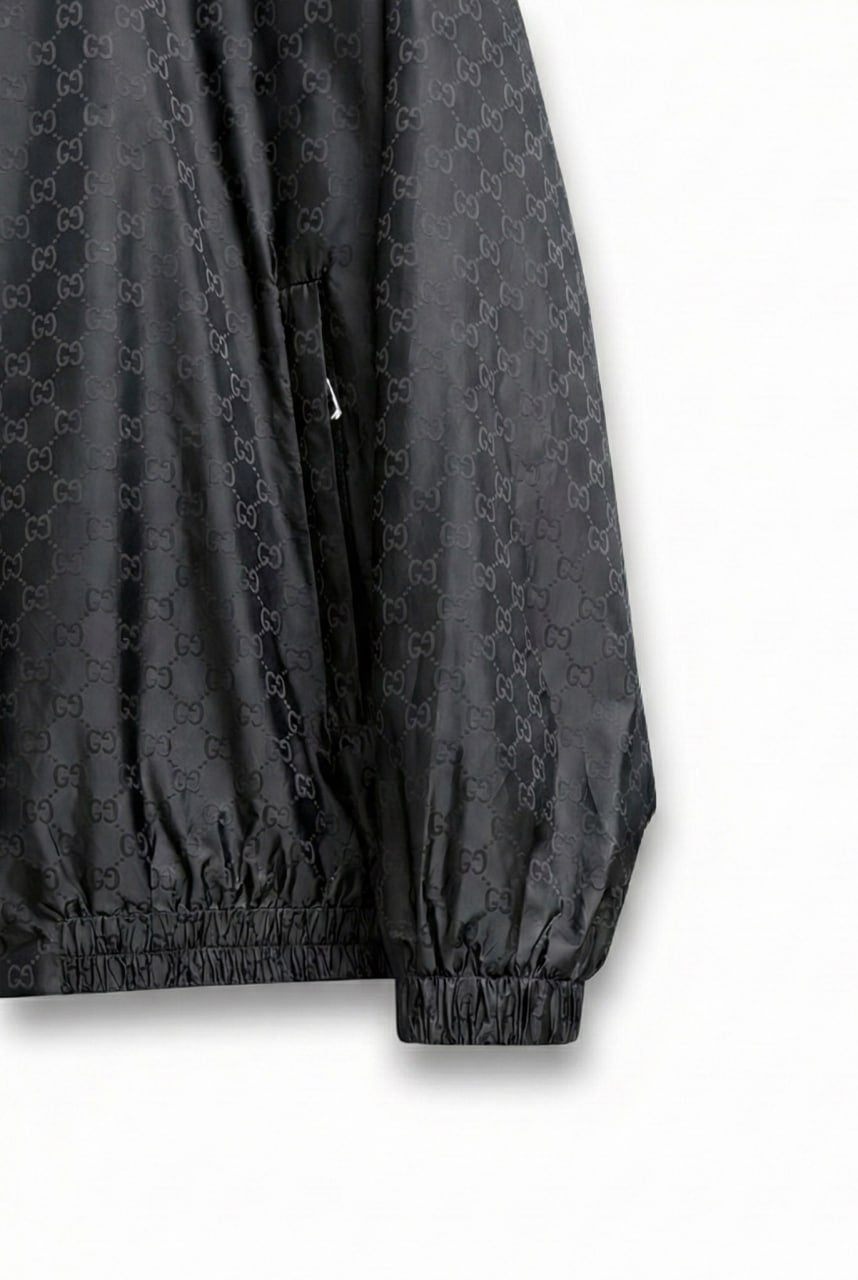 GG Jacquard Hooded Windbreaker Jacket – Black