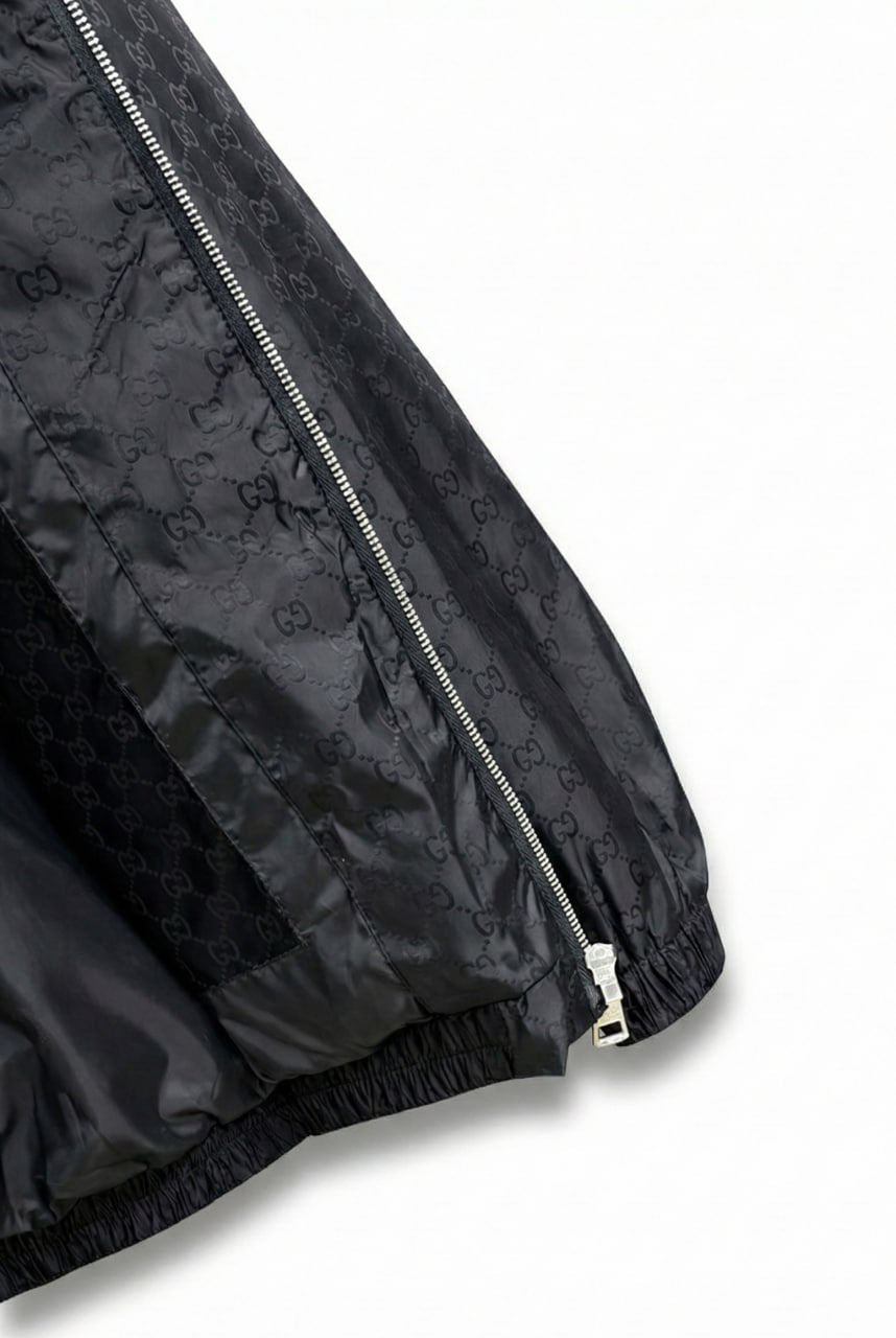 GG Jacquard Hooded Windbreaker Jacket – Black