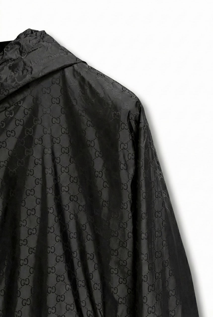 GG Jacquard Hooded Windbreaker Jacket – Black