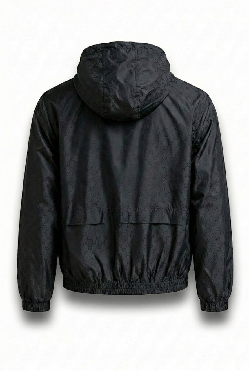 GG Jacquard Hooded Windbreaker Jacket – Black
