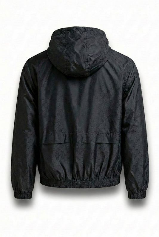 GG Jacquard Hooded Windbreaker Jacket – Black
