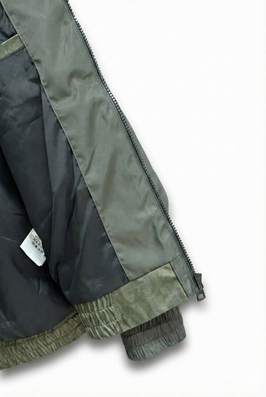 GG Jacquard Hooded Windbreaker Jacket with Web Stripe Sleeves – Olive Green