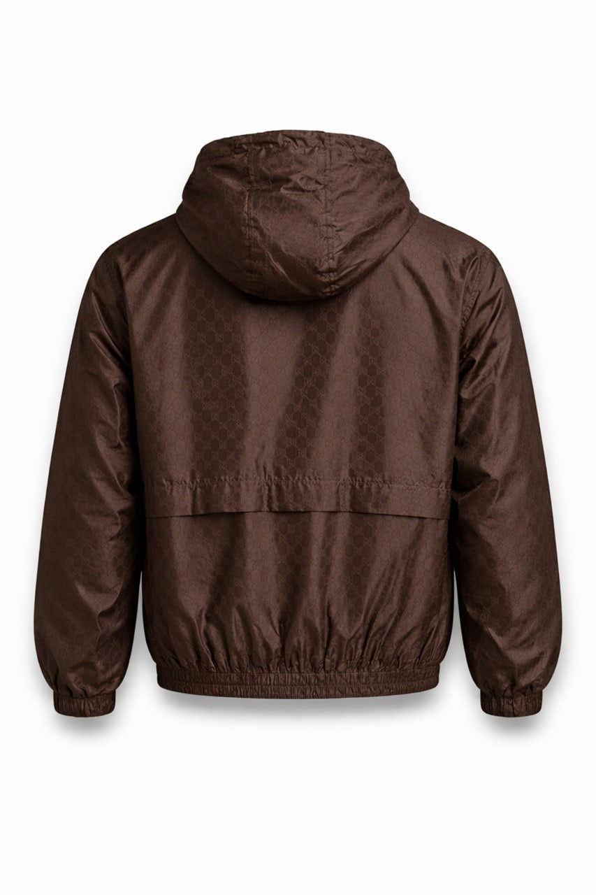 GG Jacquard Hooded Windbreaker Jacket – Brown