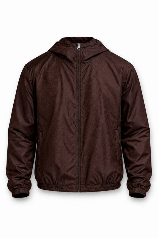 GG Jacquard Hooded Windbreaker Jacket – Brown