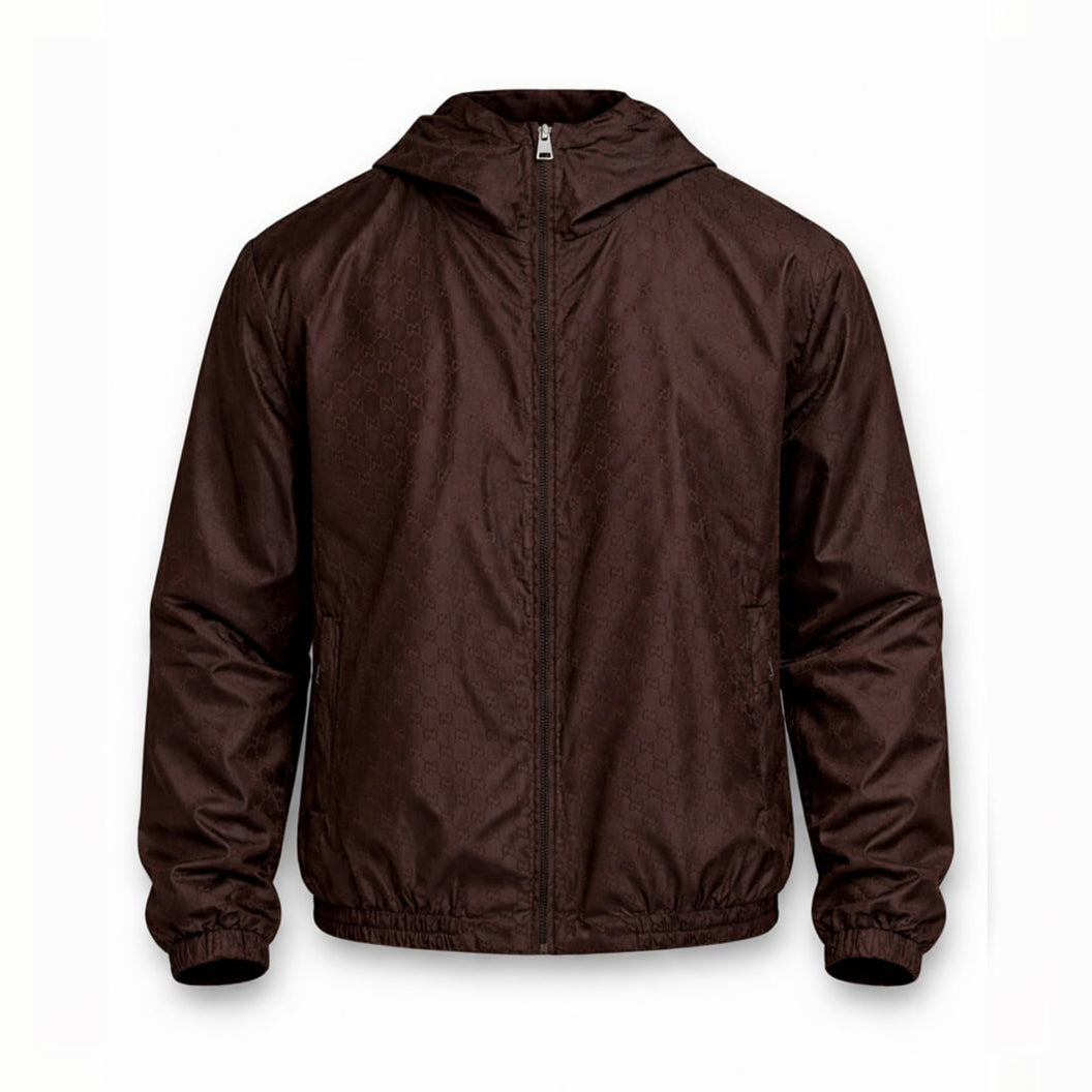 GG Jacquard Hooded Windbreaker Jacket – Brown