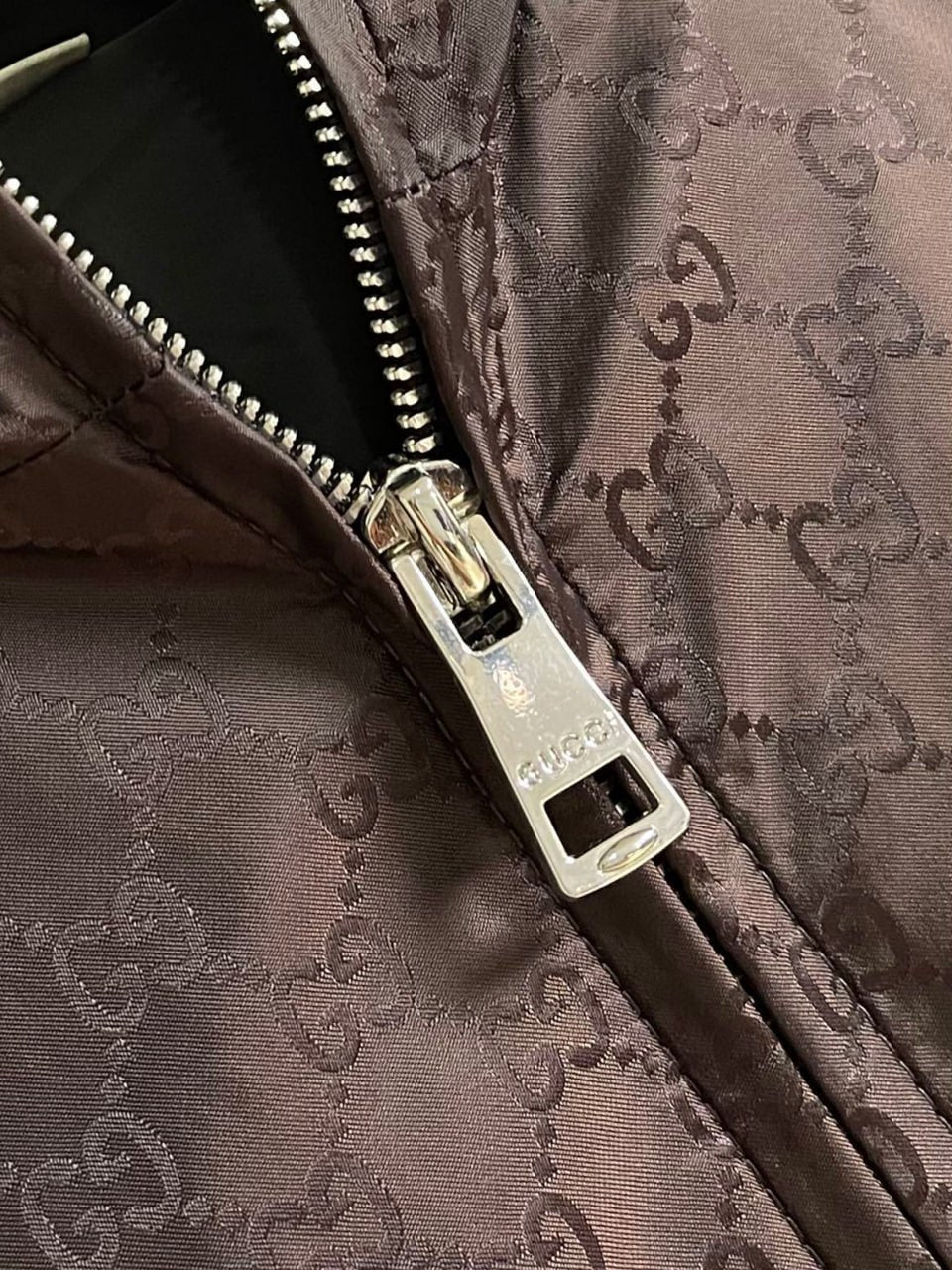 GG Jacquard Hooded Windbreaker Jacket – Brown