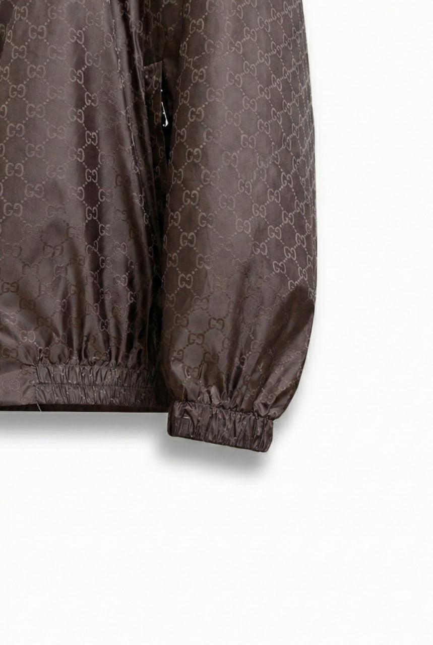 GG Jacquard Hooded Windbreaker Jacket – Brown