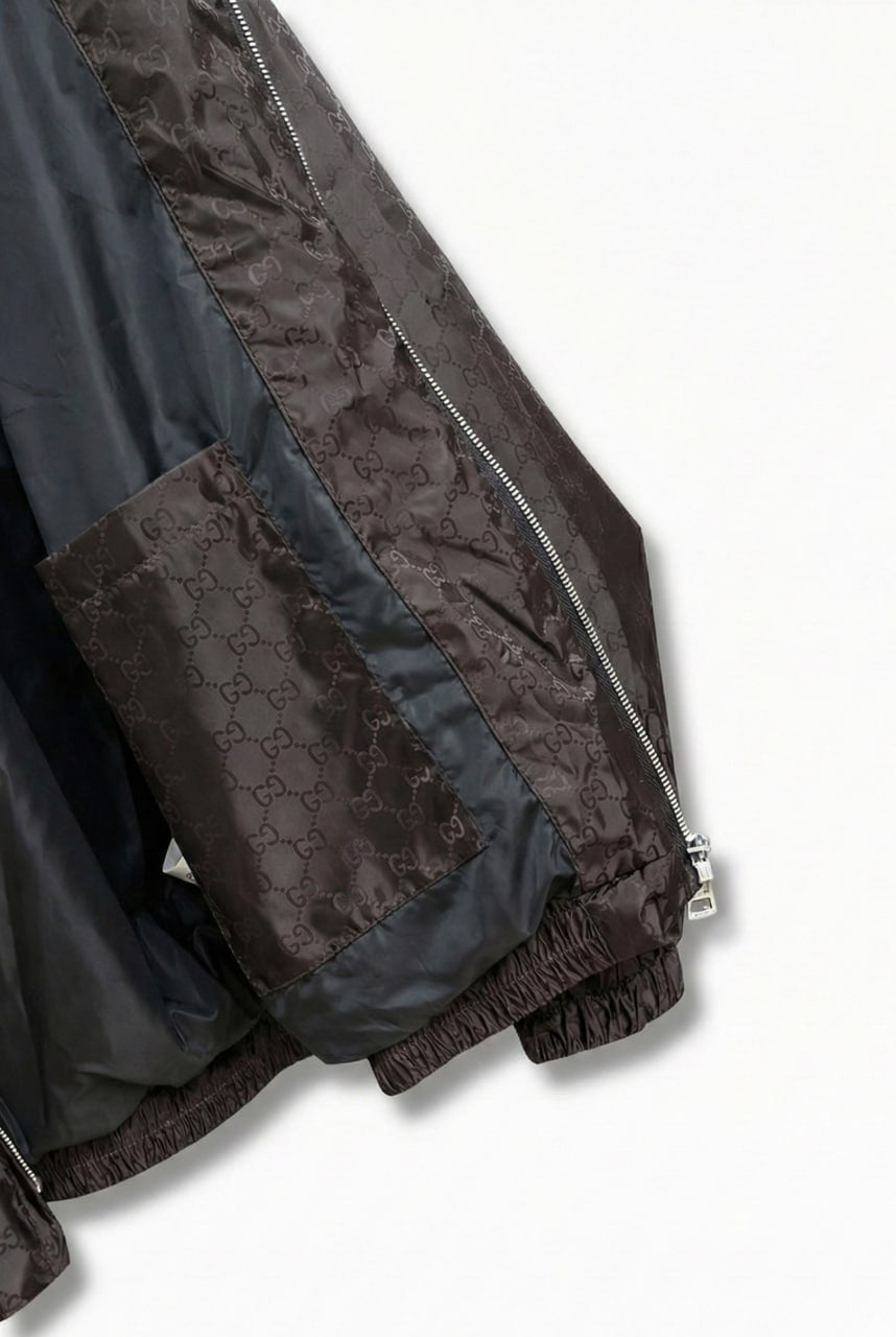 GG Jacquard Hooded Windbreaker Jacket – Brown