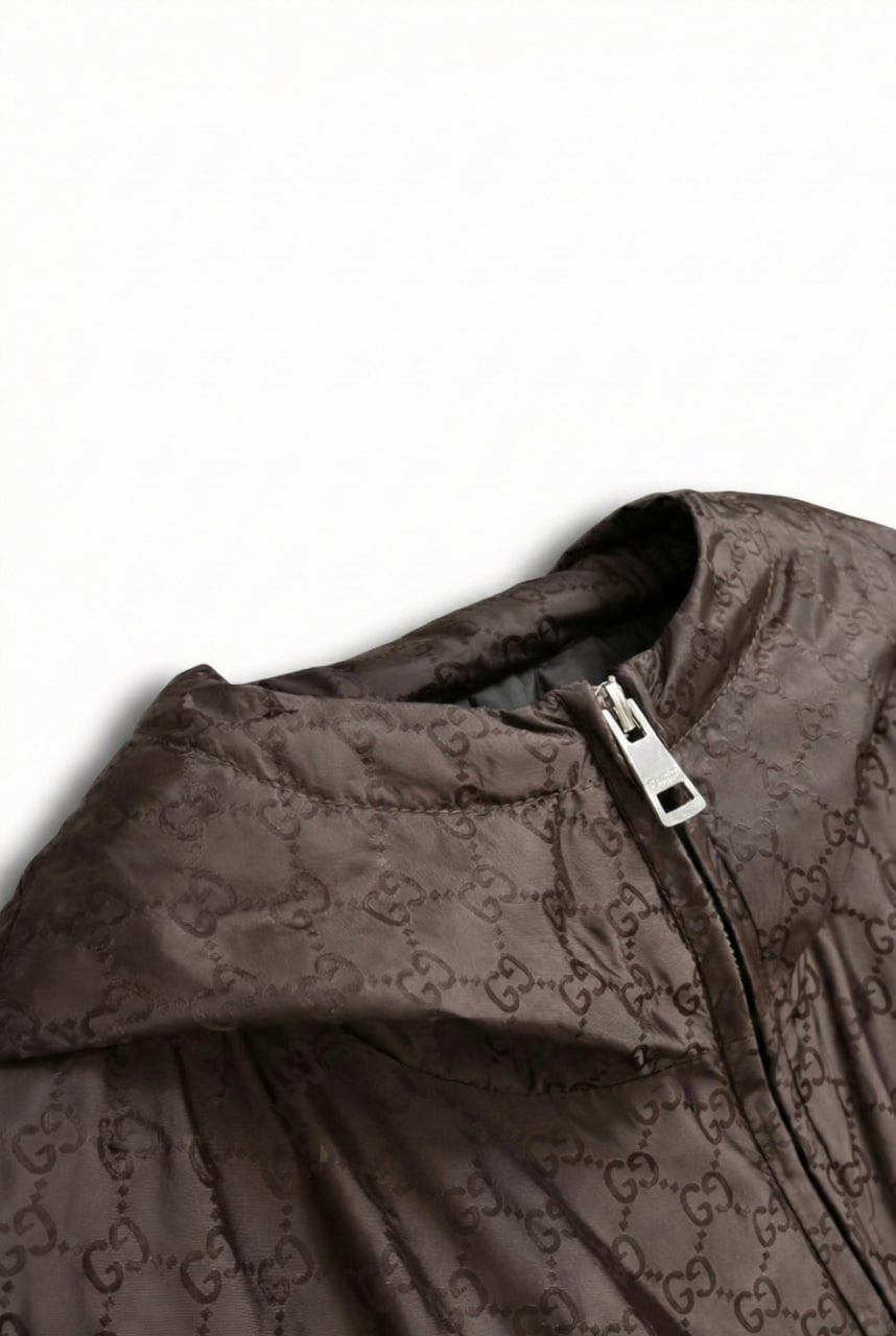 GG Jacquard Hooded Windbreaker Jacket – Brown