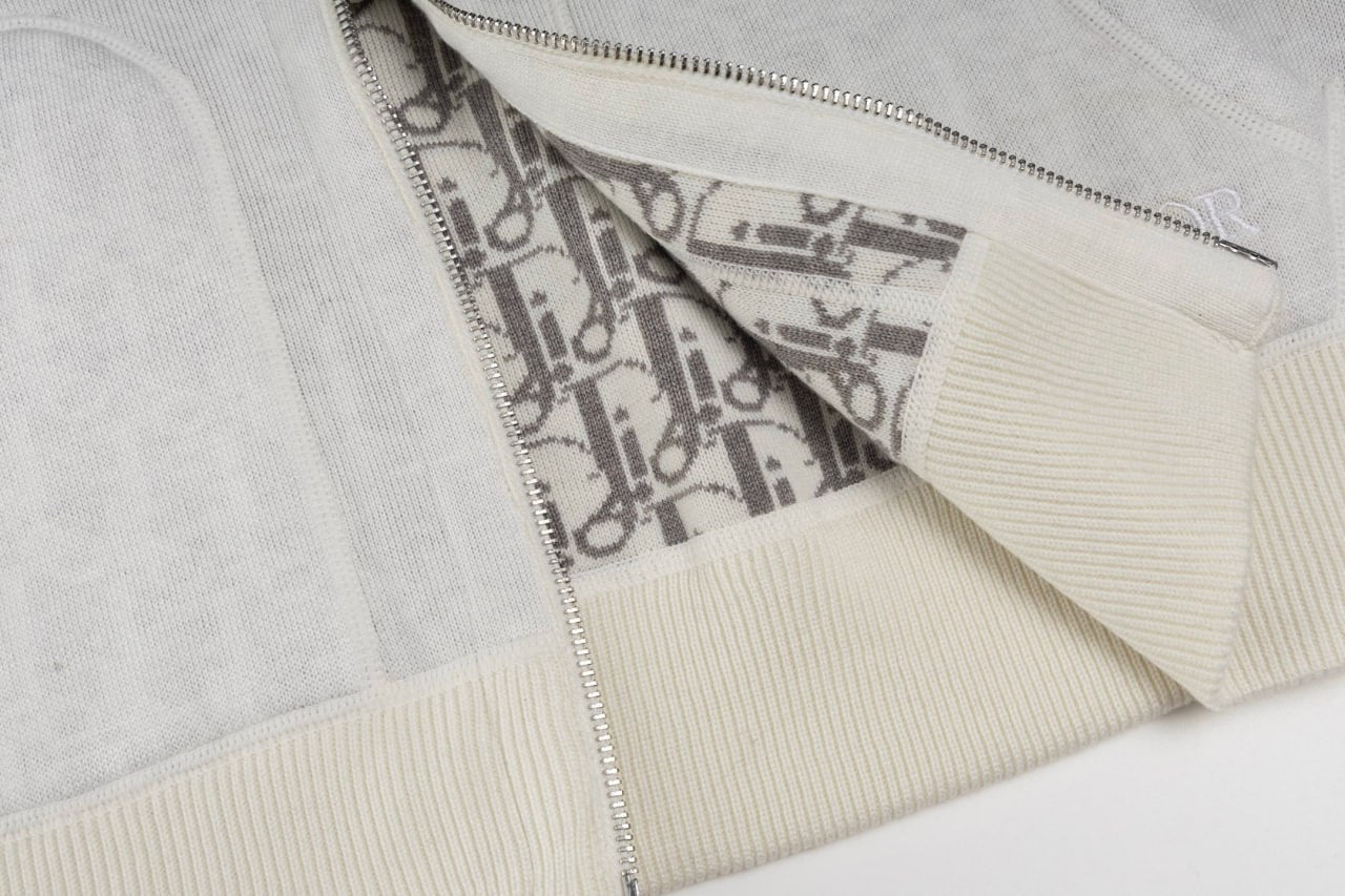 Signature Zip-Up Hoodie in Ivory with Dior Oblique Lining